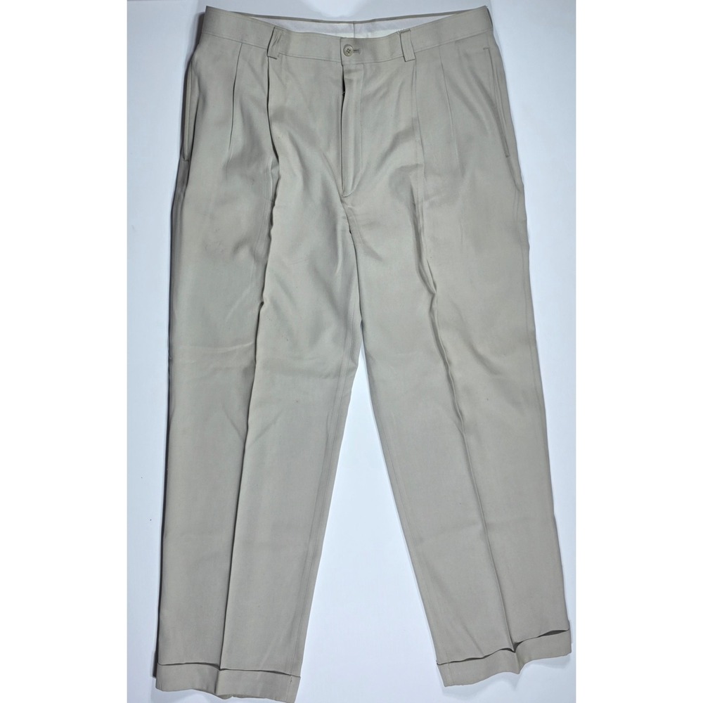 Louis Raphael Soft 100% Spun Silk Pleated Cuffed Dress Pants Beige Tan 36x30